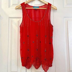 BUTTONS | Sheer Beaded Tank Top - size: M